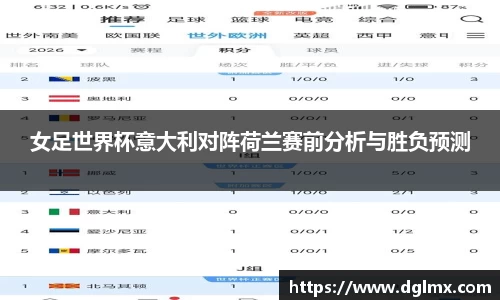 女足世界杯意大利对阵荷兰赛前分析与胜负预测